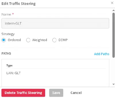 Traffic Steering Regel für das GLT Netzwerk