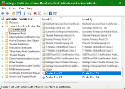 Zscaler Root CA im Windows-Zertifikatsspeicher