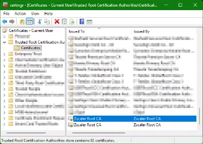 Zscaler Root CA im Windows-Zertifikatsspeicher